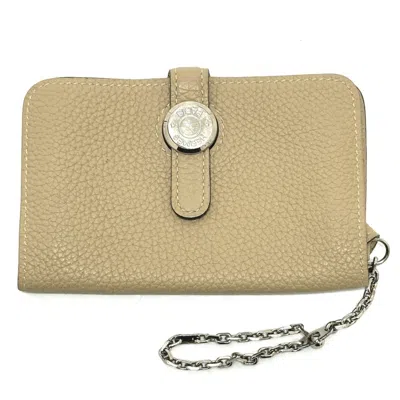 Pre-owned Hermes Dogon Beige Taurillon Clemence Leather Coin Purse/coin Case () In Sand