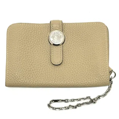 Pre-owned Hermes Dogon Beige Taurillon Clemence Leather Coin Purse/coin Case ()