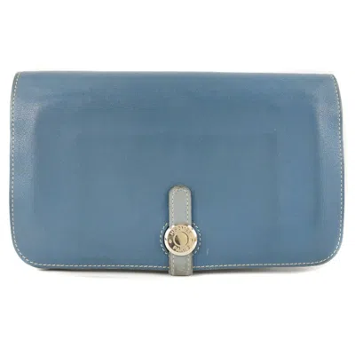 Pre-owned Hermes Dogon Blue Leather Long Wallet (bi-fold) ()