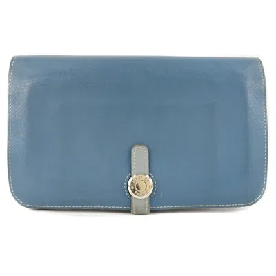 Pre-owned Hermes Dogon Blue Leather Long Wallet (bi-fold) ()