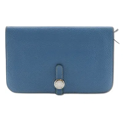 Pre-owned Hermes Dogon Blue Togo Leather Long Wallet (bi-fold) ()