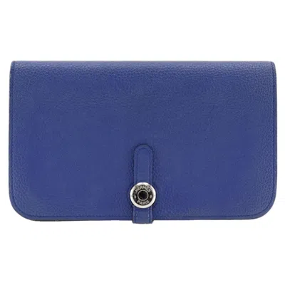Pre-owned Hermes Dogon Blue Togo Leather Long Wallet (bi-fold) ()
