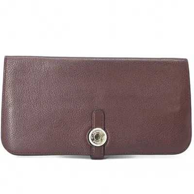 Pre-owned Hermes Dogon Brown Taurillon Clemence Leather Long Wallet (bi-fold) ()