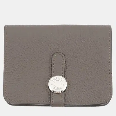 Pre-owned Hermes Dogon Card Case Etain Togo Leather In Brown