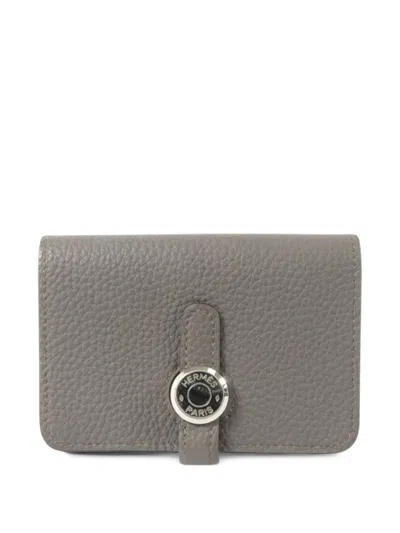 Pre-owned Hermes Dogon Card Case In Grey