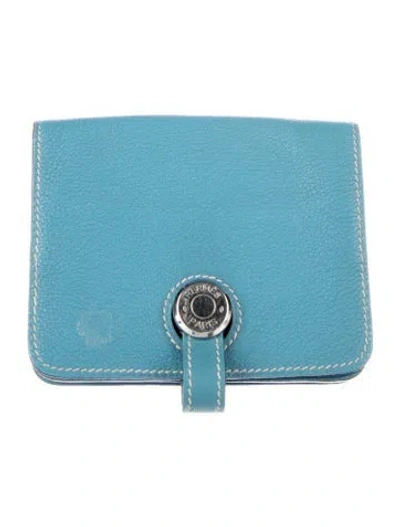 Pre-owned Hermes Dogon Cardholder In Blue
