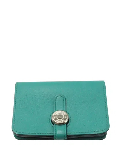 Pre-owned Hermes Dogon Clou De Selle Card Holder In Blue