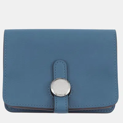 Pre-owned Hermes Dogon Coin Purse Colvert Swift Leather In Blue