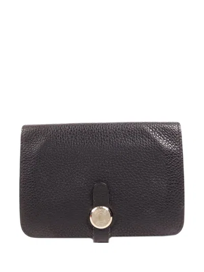 Pre-owned Hermes Dogon Compact Wallet In Black