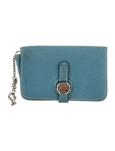 Pre-owned Hermes Dogon Compact Wallet In Blue