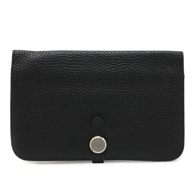 Pre-owned Hermes Dogon Duo Black Taurillon Clemence Leather Long Wallet (bi-fold) ()