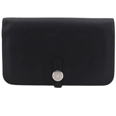 Pre-owned Hermes Dogon Duo Black Togo Leather Long Wallet (bi-fold) ()