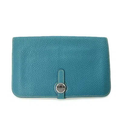 Pre-owned Hermes Dogon Duo Blue Jean Togo Leather Wallet (bi-fold) ()