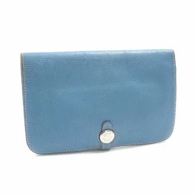 Pre-owned Hermes Dogon Duo Blue Taurillon Clemence Leather Long Wallet (bi-fold) ()