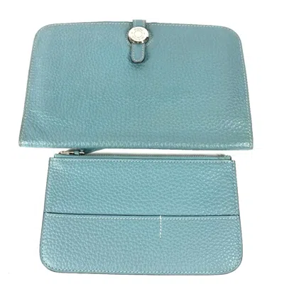 Pre-owned Hermes Dogon Duo Blue Togo Leather Long Wallet (bi-fold) ()
