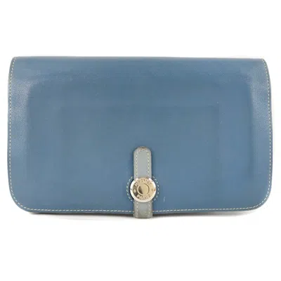 Pre-owned Hermes Dogon Duo Combined Wallet Leather Blue Calfskin Wallets Accessory ()
