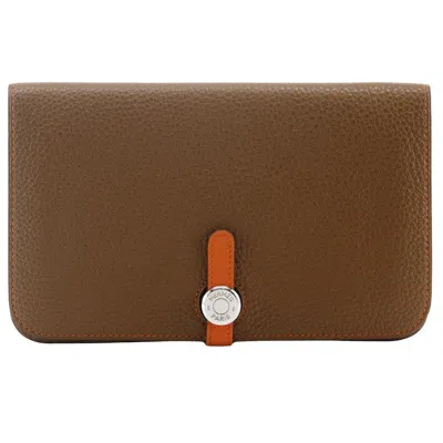 Pre-owned Hermes Dogon Duo Combined Wallet Leather Brown Leather Wallets Accessory ()