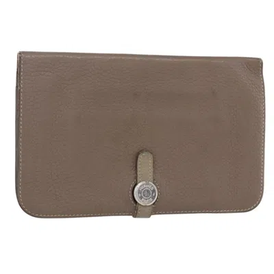 Pre-owned Hermes Dogon Duo Combined Wallet Leather Gray Leather Wallets Accessory ()