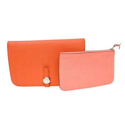 Pre-owned Hermes Dogon Duo Combined Wallet Leather Orange Leather Wallets Accessory ()