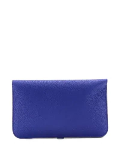 Pre-owned Hermes Dogon Duo Combined Wallet Leather Small Wallets In Blue