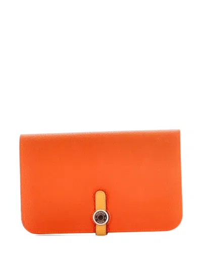 Pre-owned Hermes Dogon Duo Combined Wallet Leather Small Wallets In Orange
