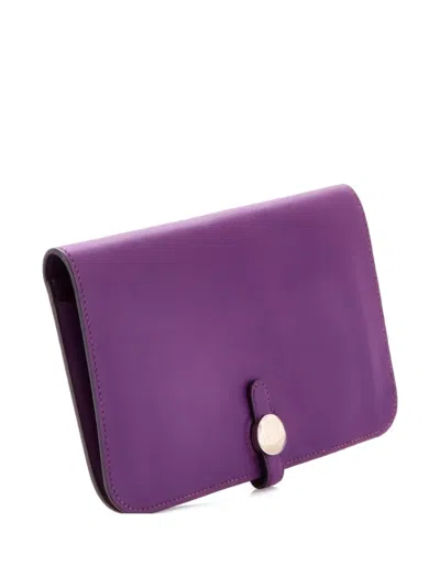 Pre-owned Hermes Dogon Duo Combined Wallet Leather Small Wallets In Purple