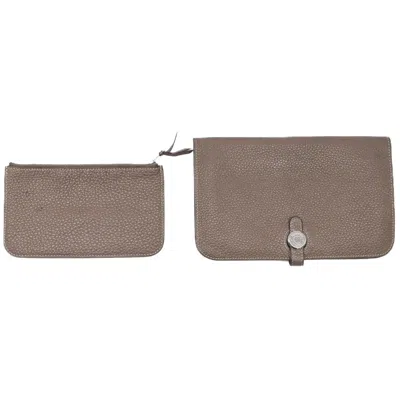 Pre-owned Hermes Dogon Duo Etoupe Gray Grayish Togo Leather Long Wallet (bi-fold) ()