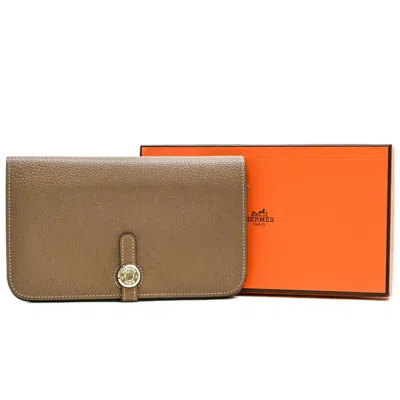 Pre-owned Hermes Dogon Duo Etoupe Gray Grayish Togo Leather Long Wallet (bi-fold) ()