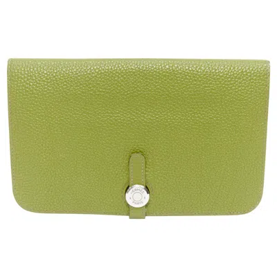 Pre-owned Hermes Dogon Duo Green Togo Leather Phw Loop Through Long Wallet