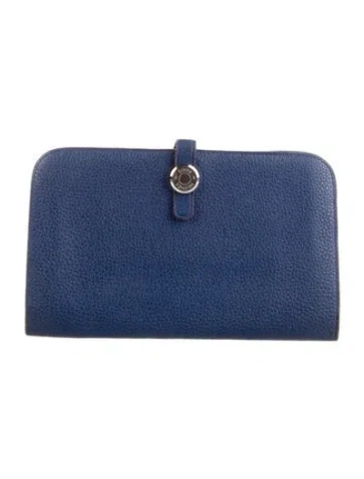 Pre-owned Hermes Dogon Duo Wallet In Blue