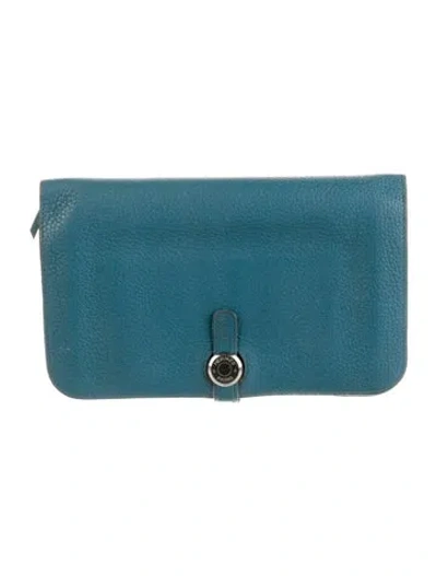 Pre-owned Hermes Dogon Duo Wallet In Blue