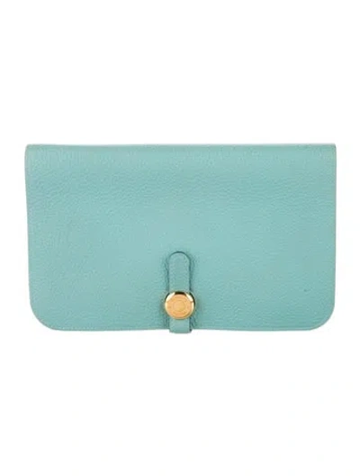 Pre-owned Hermes Dogon Duo Wallet In Blue