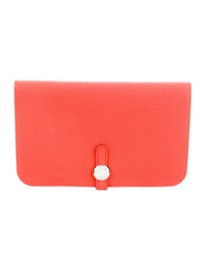 Pre-owned Hermes Dogon Duo Wallet In Orange