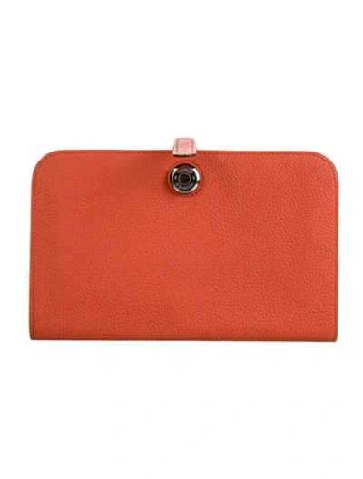 Pre-owned Hermes Dogon Duo Wallet In Orange
