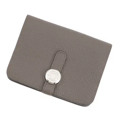 Pre-owned Hermes Dogon Etain Togo Leather Coin Purse/coin Case () In Gray