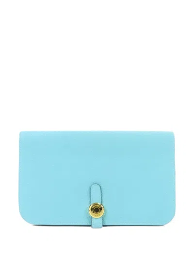 Pre-owned Hermes Dogon Gm Long Wallet In Blue