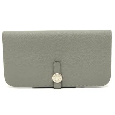 Pre-owned Hermes Dogon Gray Togo Leather Long Wallet (bi-fold) ()