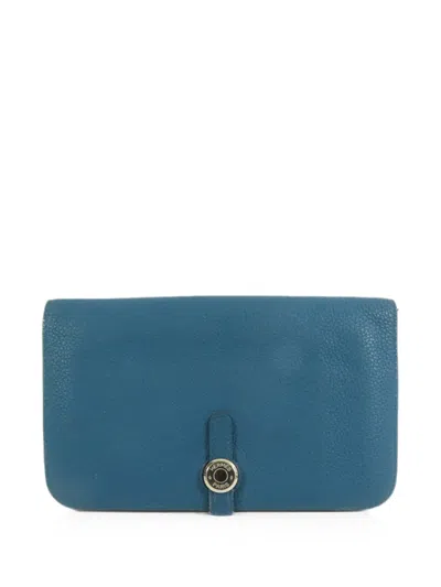 Pre-owned Hermes Dogon Leather Wallet In Blue