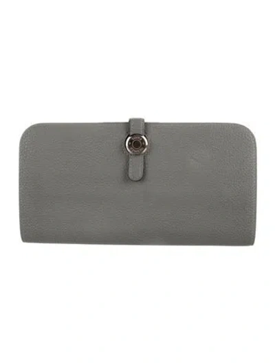 Pre-owned Hermes Dogon Long Wallet In Grey