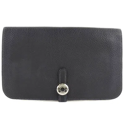 Pre-owned Hermes Dogon Navy Togo Leather Long Bill Wallet (bi-fold) ()