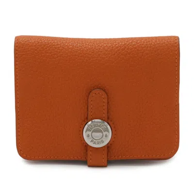 Pre-owned Hermes Dogon Orange Togo Leather Coin Purse/coin Case ()
