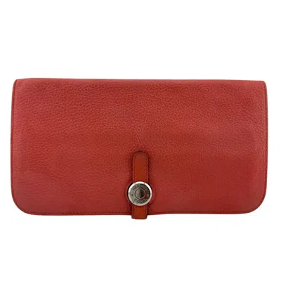 Pre-owned Hermes Dogon Pink Leather Long Wallet (bi-fold) ()