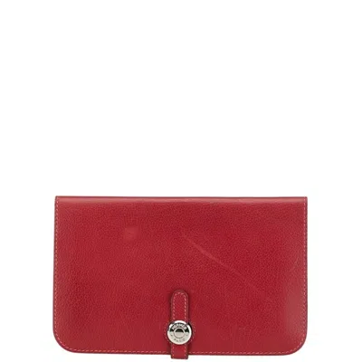 Pre-owned Hermes Dogon Red Color Leather Long Wallet (bi-fold) ()