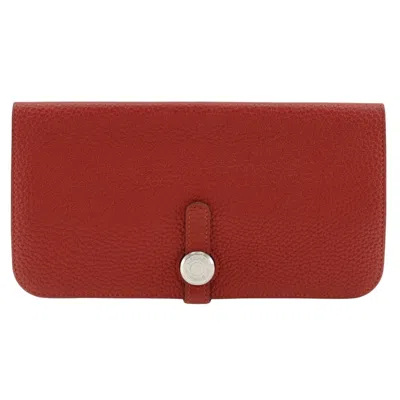 Pre-owned Hermes Dogon Red Color Togo Leather Long Wallet (bi-fold) ()