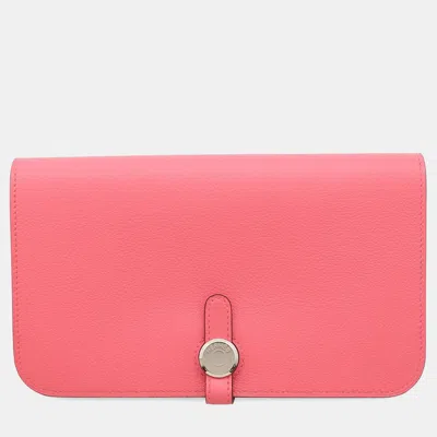 Pre-owned Hermes Dogon Rose Azalee Evercolor Wallet In Pink