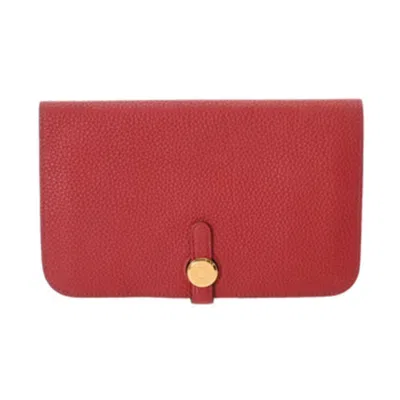 Pre-owned Hermes Dogon Vermilion Togo Leather Long Wallet (bi-fold) () In Red