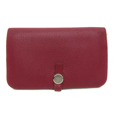 Pre-owned Hermes Dogon Wine Togo Leather Long Wallet (bi-fold) () In Burgundy
