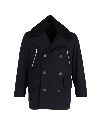 Pre-owned Hermes Double-breasted Peacoat In Navy Blue Wool