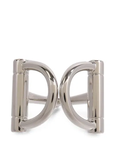 Pre-owned Hermes Double D Scarf Ring In Silver