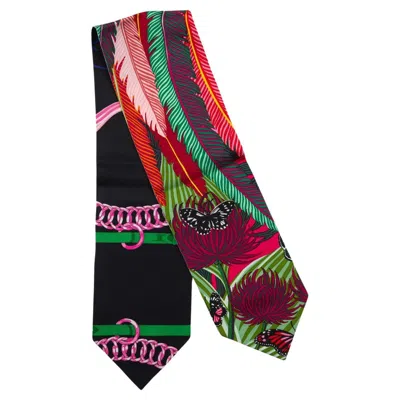 Pre-owned Hermes Hermès Double Face Silk Feathers Ascot In Black